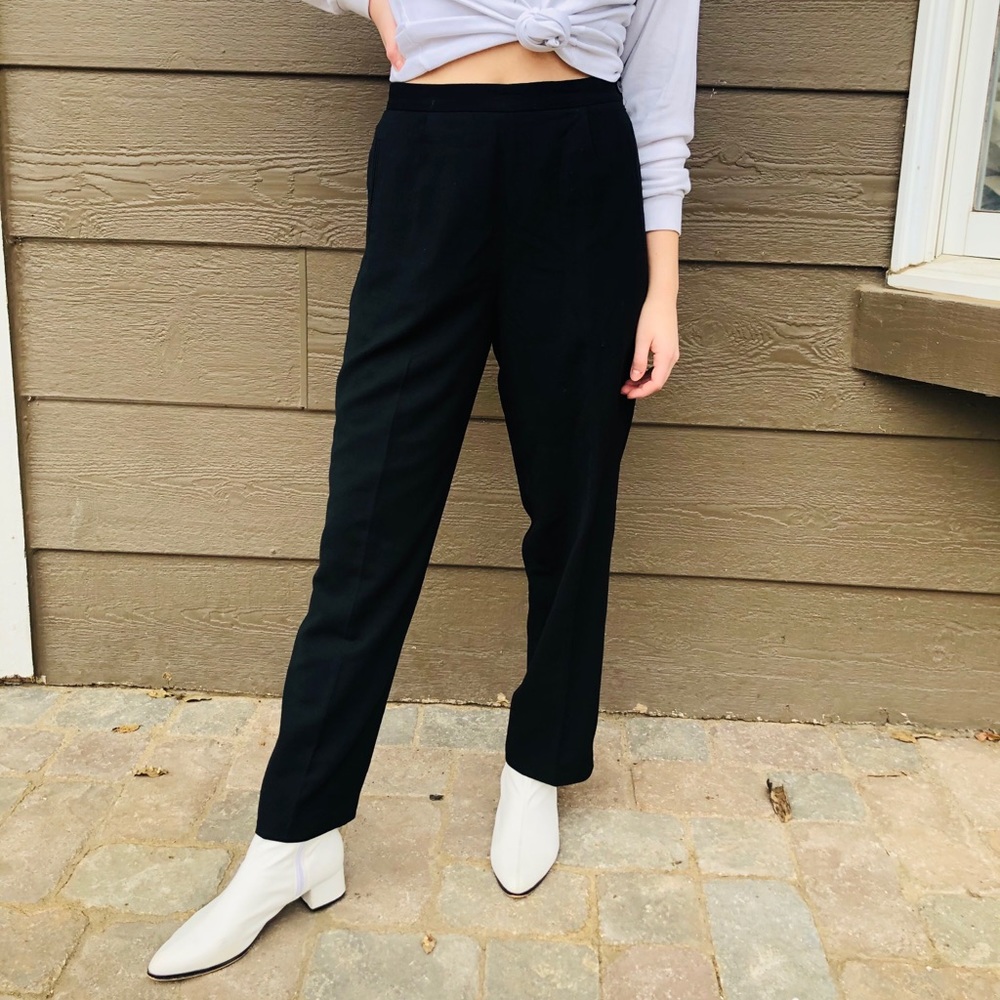 Vintage Black Wool Pleated Pants